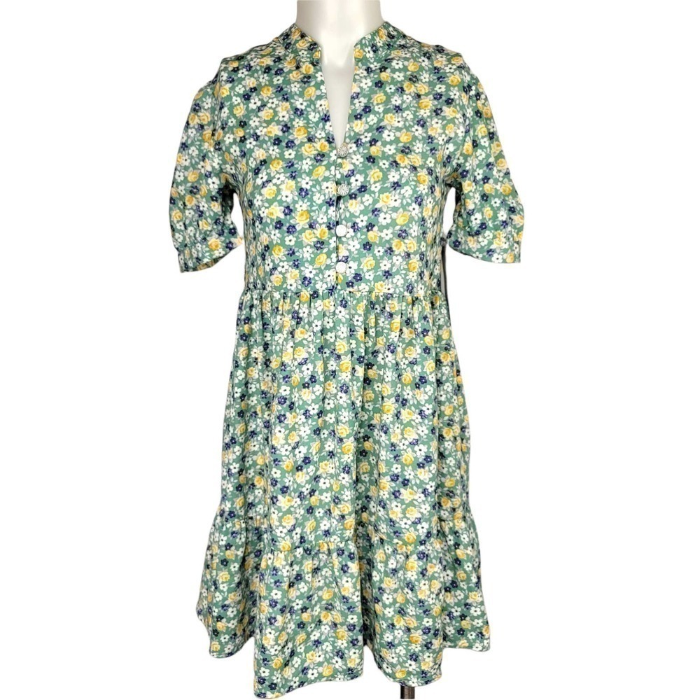 KINGSTON Grey Floral Rayon Challis Dress Green